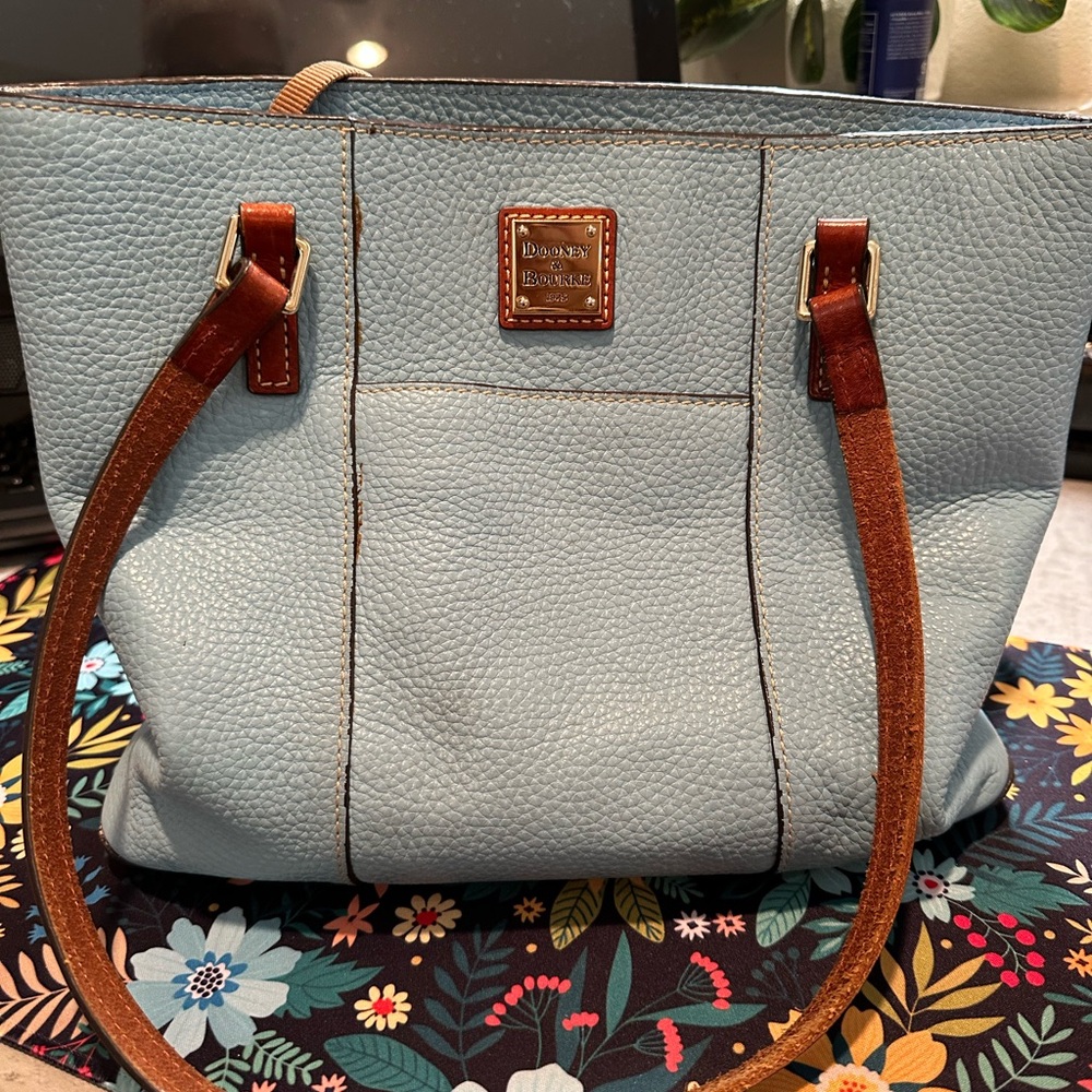 Dooney & Bourke Sky Blue Tote with Brown Straps Lexington